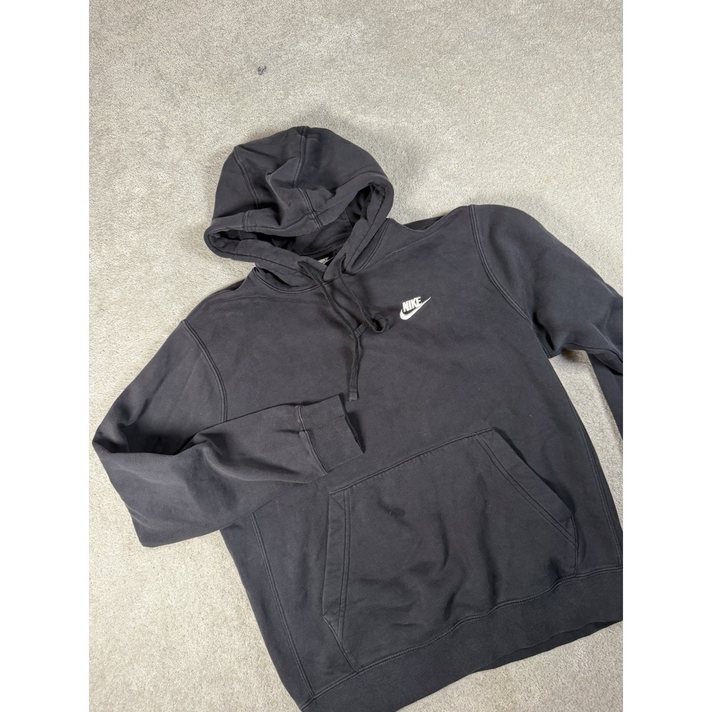 Nike Club Fleece Hoodie Mens S Black Pullover Sweatshirt Swoosh BV2654-010 NSW